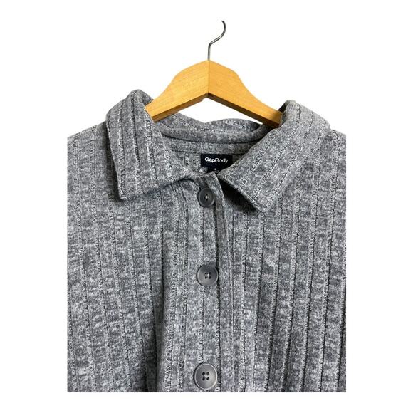 Gap Body Women's Long Sleeve Gray Collared Pullover Top Size L Ribbed Knit - Picture 3 of 7